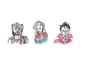 Superheroes Thor, Black Widow, Doctor Strange