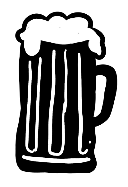 Black illustrated overflowing beer mug.