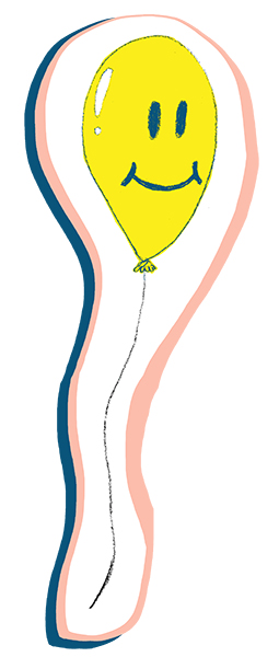 Illustration showing a lone happy face balloon, floating by itself.