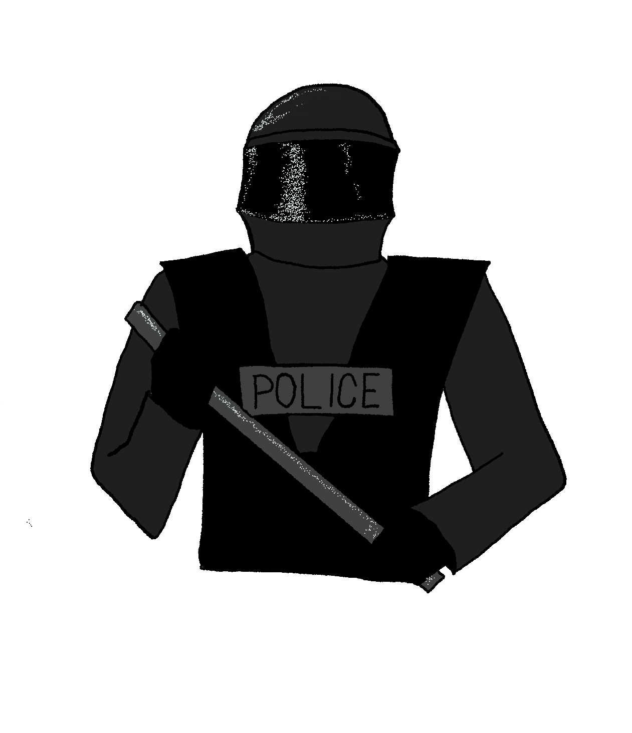 illustration of a police officer dressed in all black SWAT gear holding a baton.